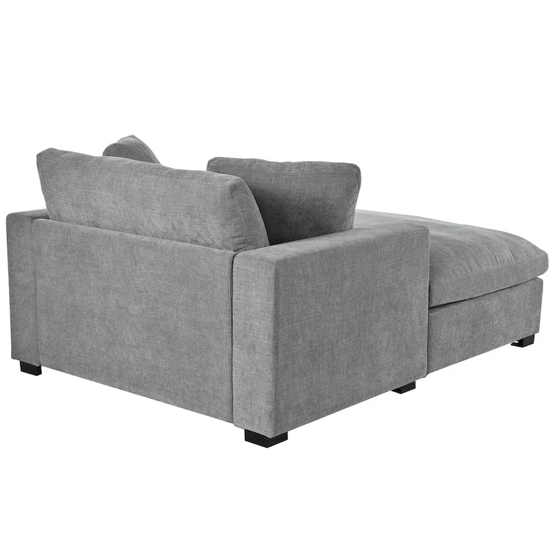 Chaise longue, surdimensionnée, pieds en bois massif, revêtement en tissu, gris, 1-2 personnes