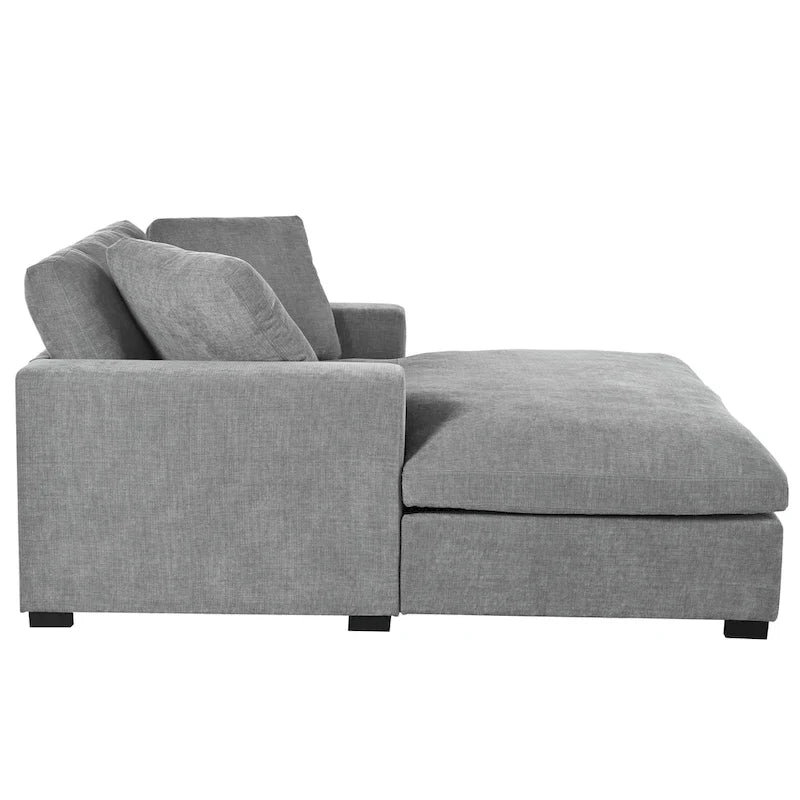 Chaise longue, surdimensionnée, pieds en bois massif, revêtement en tissu, gris, 1-2 personnes