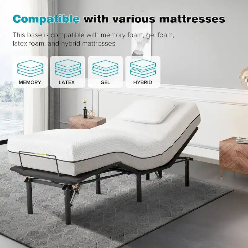 Sommier réglable King Size, Inclinaison motorisée Tête et Pieds, Télécommande sans fil, Cadre en acier, 2 personnes