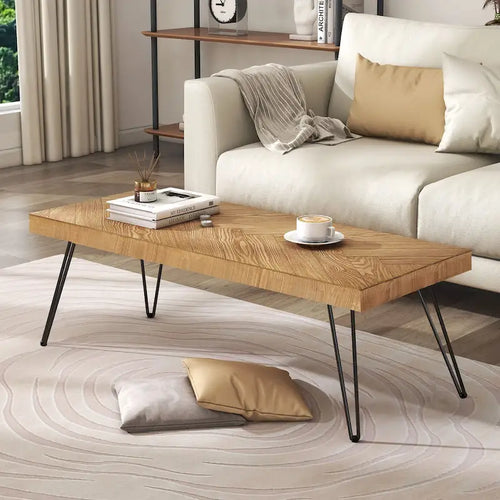 Modern Coffee Table with Metal Legs - 19.60 x 43.30 x 17.80