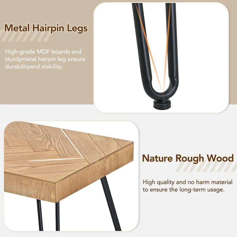 Table basse de 109,9 cm, placage bois de frêne, pieds en métal, style moderne, naturel, 1 unité
