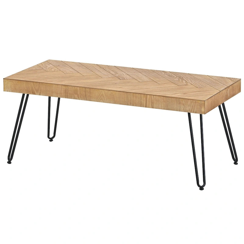Table basse de 109,9 cm, placage bois de frêne, pieds en métal, style moderne, naturel, 1 unité