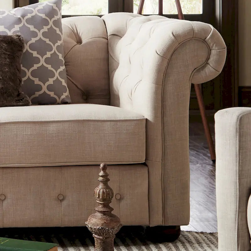 Canapé modulable Chesterfield, capitonné, accoudoirs roulés, revêtement en tissu, style classique, 4 / 5 / 6 places