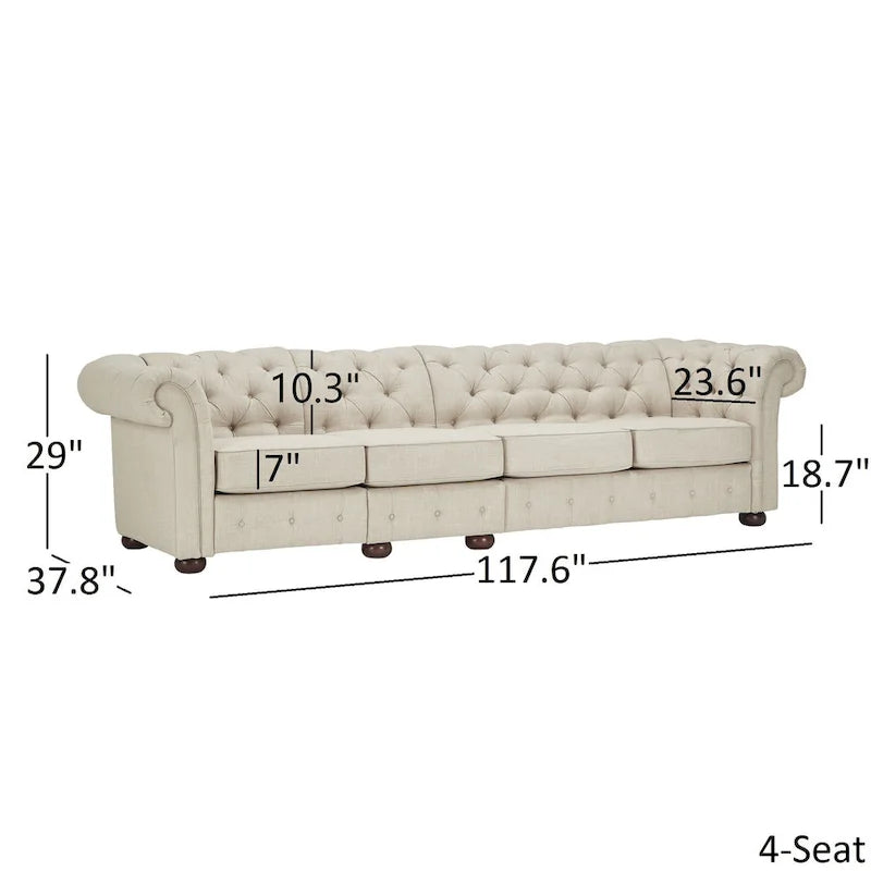 Canapé modulable Chesterfield, capitonné, accoudoirs roulés, revêtement en tissu, style classique, 4 / 5 / 6 places