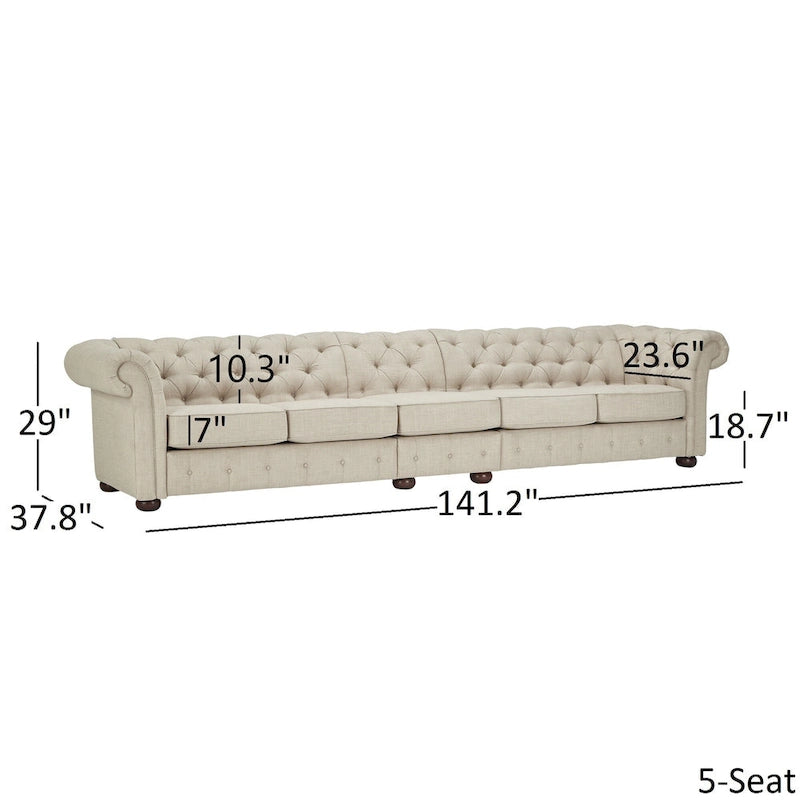 Canapé modulable Chesterfield, capitonné, accoudoirs roulés, revêtement en tissu, style classique, 4 / 5 / 6 places