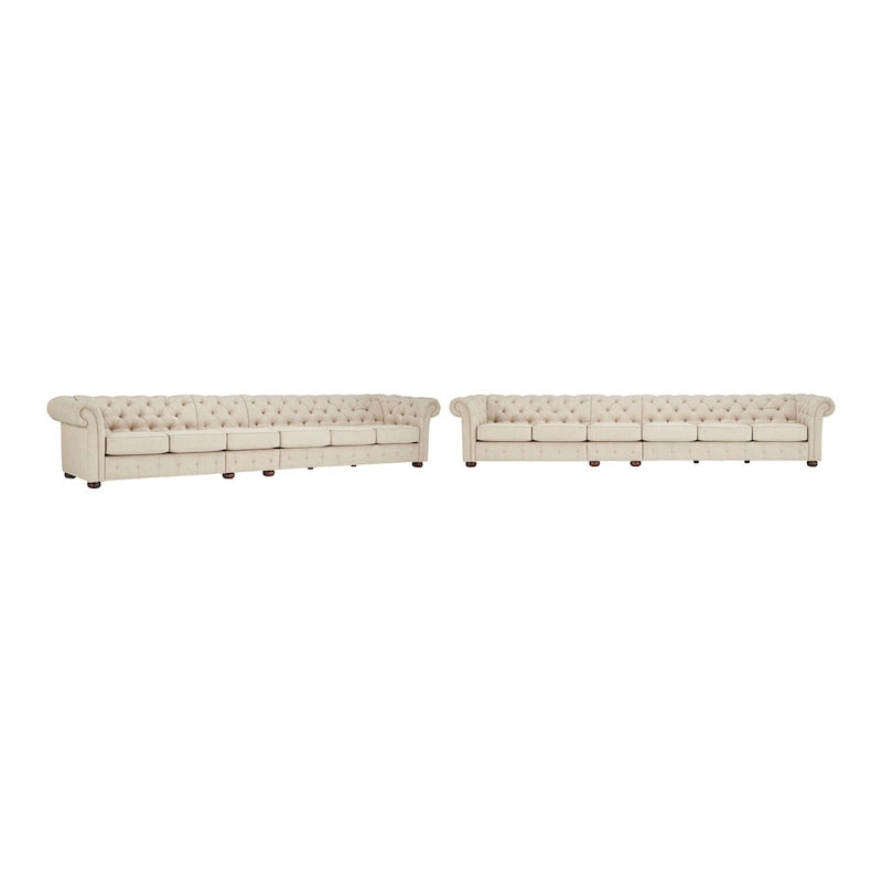 Canapé modulable Chesterfield, capitonné, accoudoirs roulés, revêtement en tissu, style classique, 4 / 5 / 6 places
