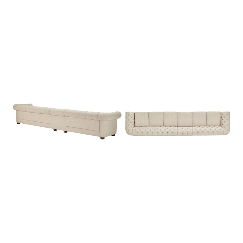 Canapé modulable Chesterfield, capitonné, accoudoirs roulés, revêtement en tissu, style classique, 4 / 5 / 6 places