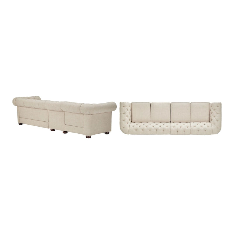 Canapé modulable Chesterfield, capitonné, accoudoirs roulés, revêtement en tissu, style classique, 4 / 5 / 6 places