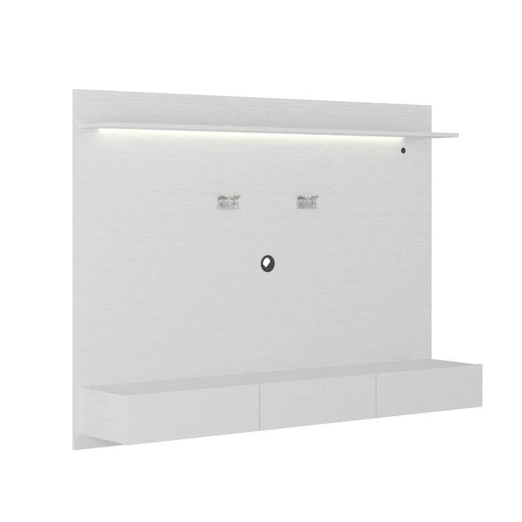 Meuble TV mural de 180 cm, panneau flottant, 3 tiroirs, éclairage LED, blanc / noir / naturel, 1 unité