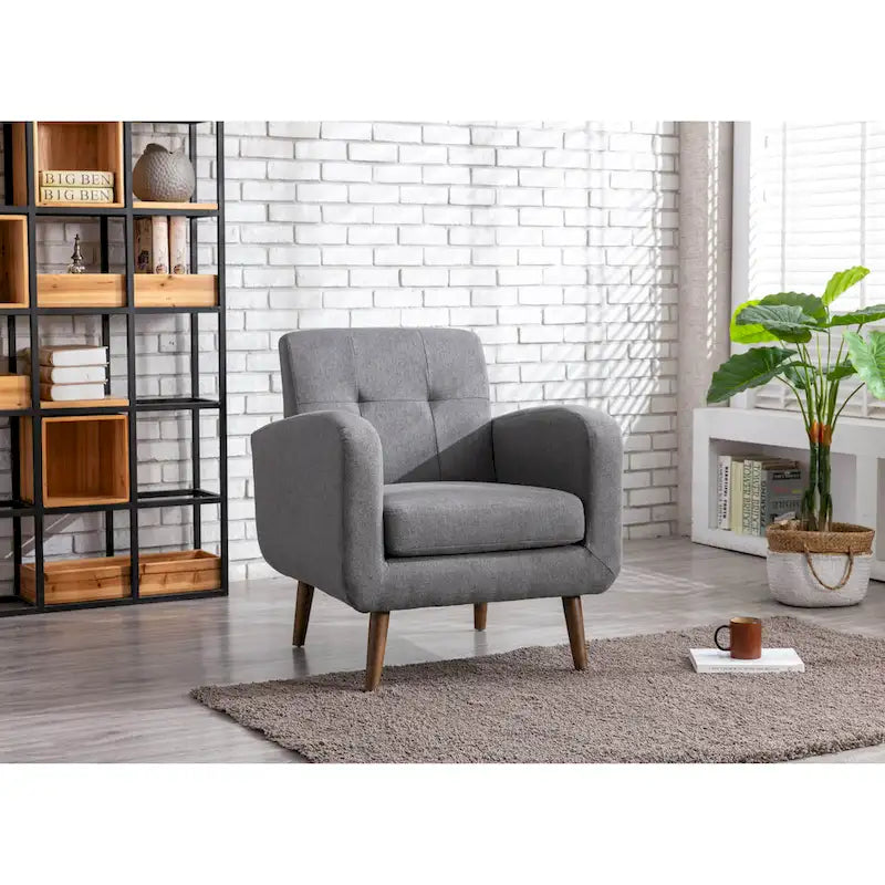 Fauteuil d'appoint capitonné, revêtement tissu ou PU, pieds en bois d'hévéa, multicolore, 1 personne