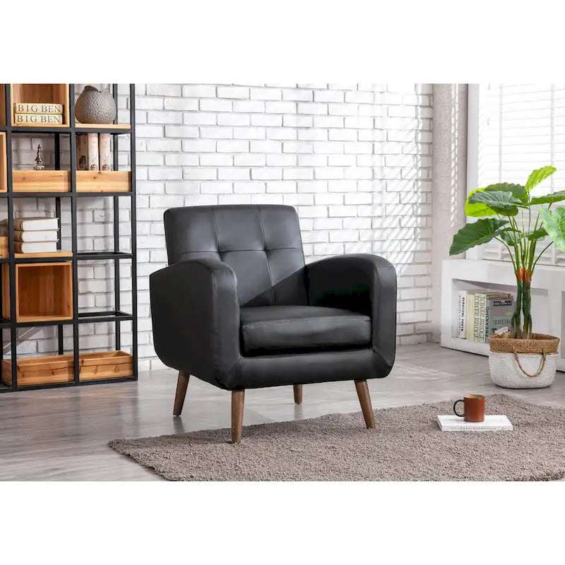 Fauteuil d'appoint capitonné, revêtement tissu ou PU, pieds en bois d'hévéa, multicolore, 1 personne