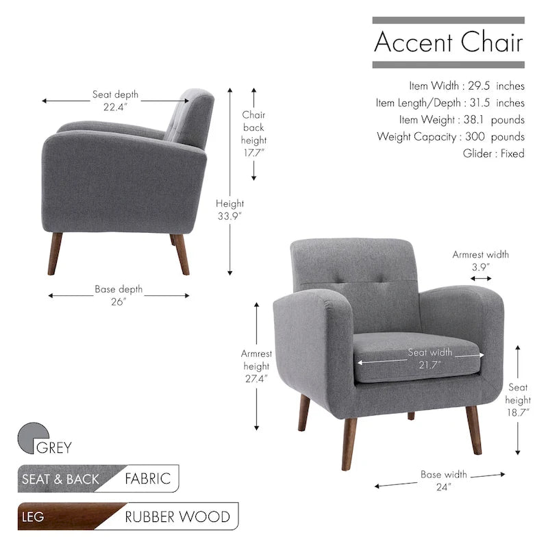 Fauteuil d'appoint capitonné, revêtement tissu ou PU, pieds en bois d'hévéa, multicolore, 1 personne