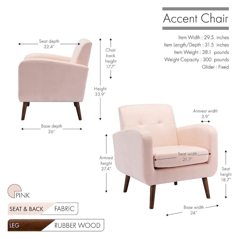 Fauteuil d'appoint capitonné, revêtement tissu ou PU, pieds en bois d'hévéa, multicolore, 1 personne