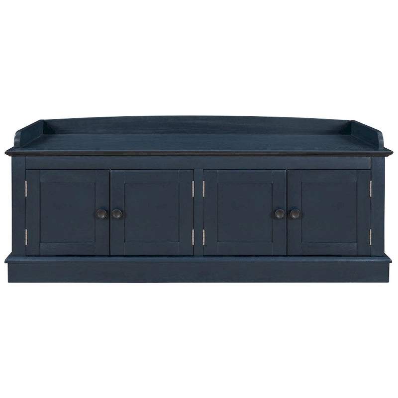 Banc de rangement, 4 portes magnétiques, étagères réglables, coussin en lin, style classique, blanc/espresso/bleu marine antique/gris délavé, 1 unité