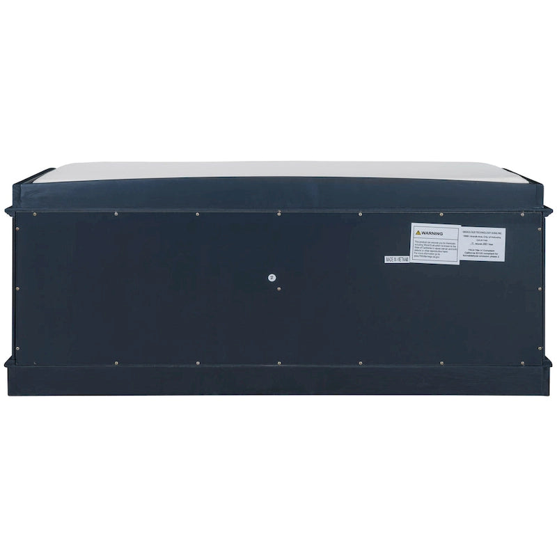 Banc de rangement, 4 portes magnétiques, étagères réglables, coussin en lin, style classique, blanc/espresso/bleu marine antique/gris délavé, 1 unité