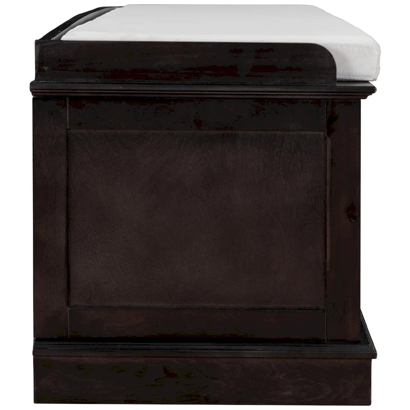 Banc de rangement, 4 portes magnétiques, étagères réglables, coussin en lin, style classique, blanc/espresso/bleu marine antique/gris délavé, 1 unité