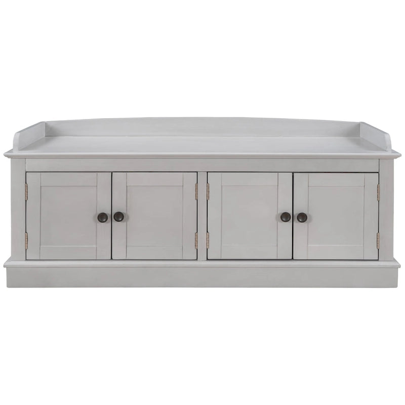 Banc de rangement, 4 portes magnétiques, étagères réglables, coussin en lin, style classique, blanc/espresso/bleu marine antique/gris délavé, 1 unité