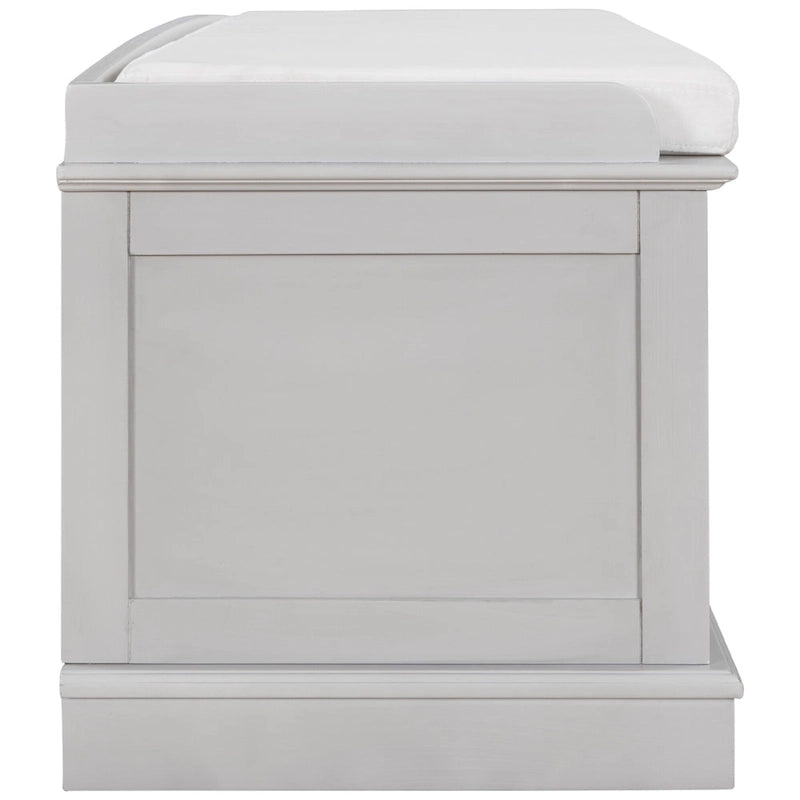 Banc de rangement, 4 portes magnétiques, étagères réglables, coussin en lin, style classique, blanc/espresso/bleu marine antique/gris délavé, 1 unité