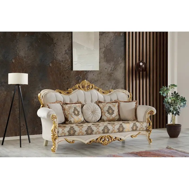 Canapé de 90 pouces, style Mid-Century Modern, dossier capitonné, pieds en bois, Vert Clair / Crème, 2-3 Personnes