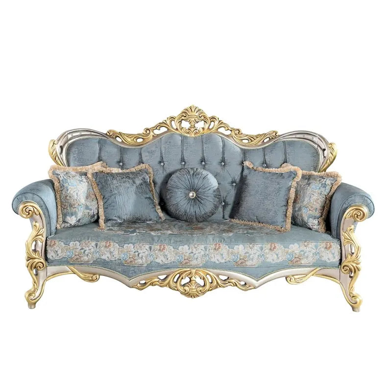 Canapé de 90 pouces, style Mid-Century Modern, dossier capitonné, pieds en bois, Vert Clair / Crème, 2-3 Personnes