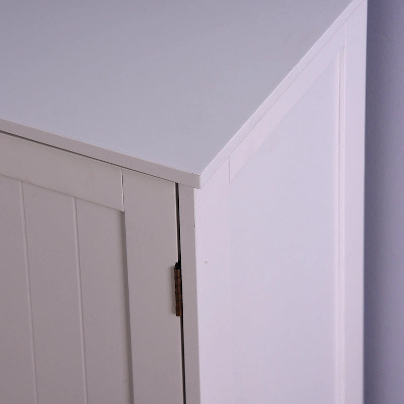 Meuble de rangement bas, 4 tiroirs, 1 porte avec étagère réglable, finition brillante, style moderne, blanc, 1 unité