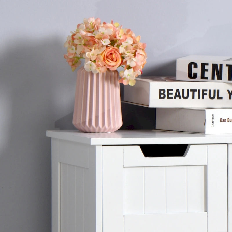 Meuble de rangement bas, 4 tiroirs, 1 porte avec étagère réglable, finition brillante, style moderne, blanc, 1 unité