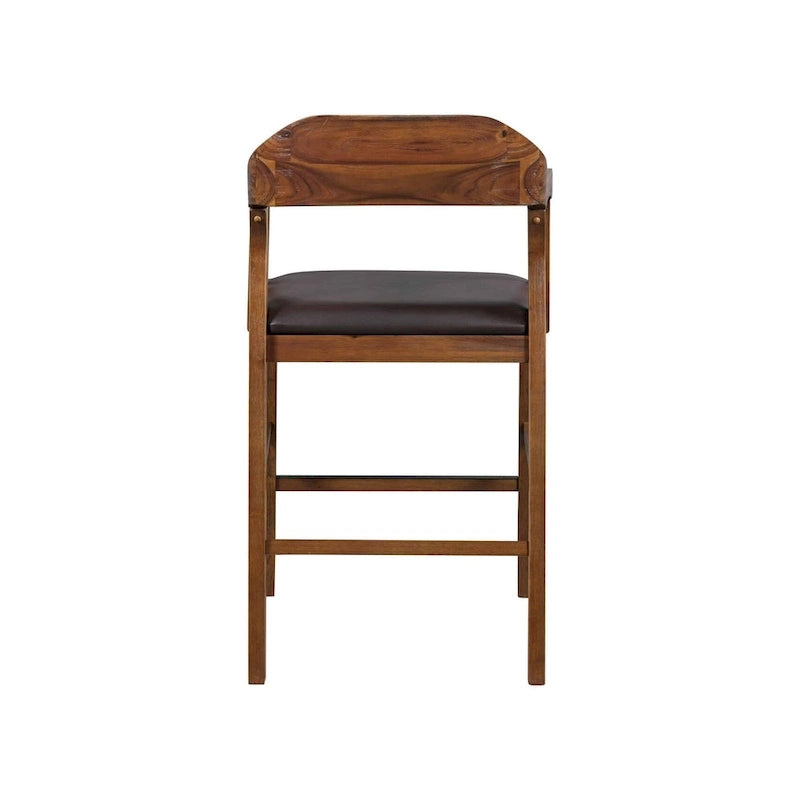 Tabouret de comptoir ou de bar en bois, siège en similicuir, pieds en bois d'hévéa, marron, 1 personne