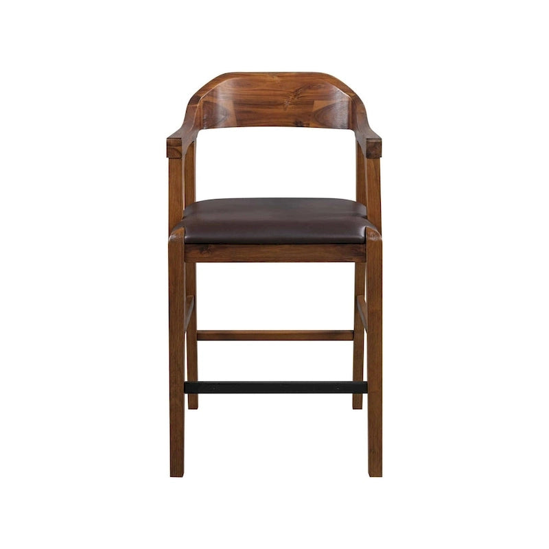Tabouret de comptoir ou de bar en bois, siège en similicuir, pieds en bois d'hévéa, marron, 1 personne