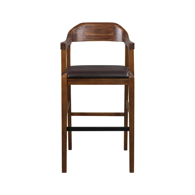 Tabouret de comptoir ou de bar en bois, siège en similicuir, pieds en bois d'hévéa, marron, 1 personne