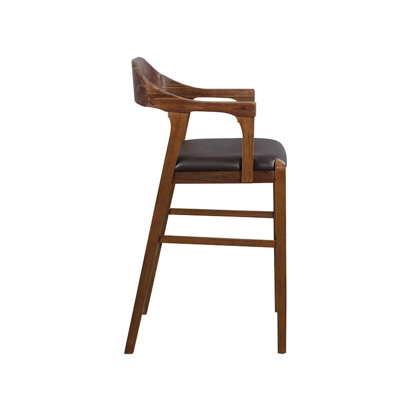 Tabouret de comptoir ou de bar en bois, siège en similicuir, pieds en bois d'hévéa, marron, 1 personne