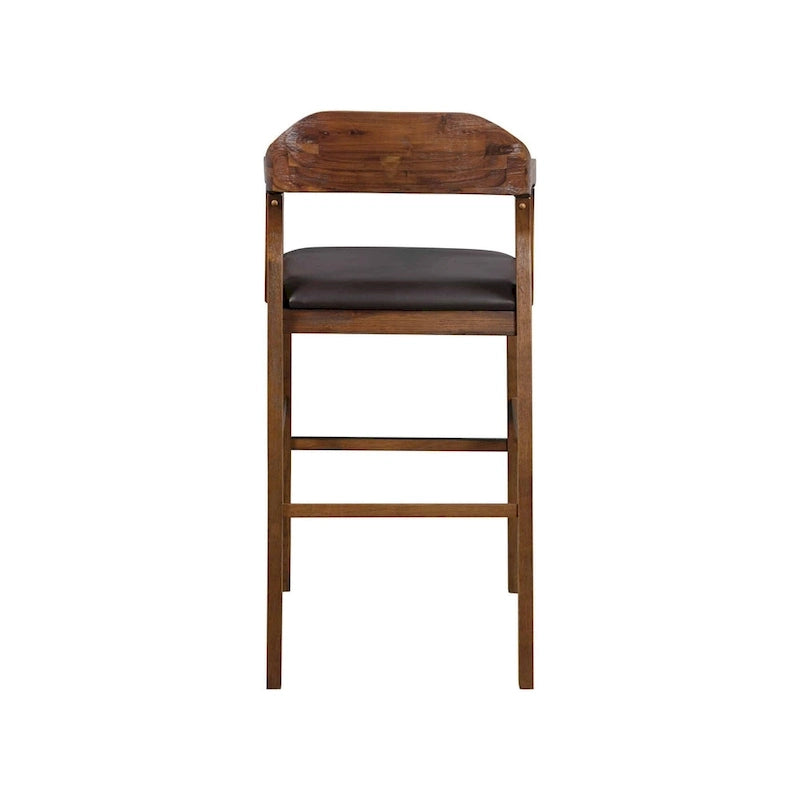 Tabouret de comptoir ou de bar en bois, siège en similicuir, pieds en bois d'hévéa, marron, 1 personne