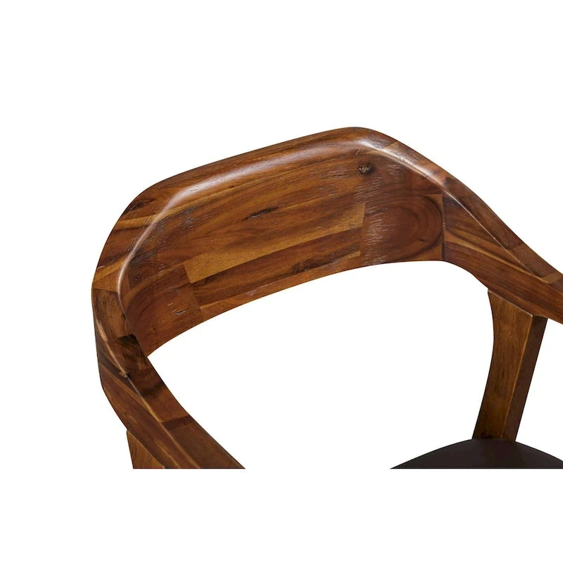 Tabouret de comptoir ou de bar en bois, siège en similicuir, pieds en bois d'hévéa, marron, 1 personne