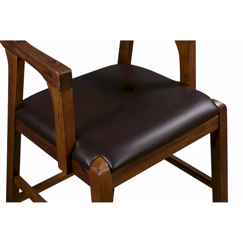 Tabouret de comptoir ou de bar en bois, siège en similicuir, pieds en bois d'hévéa, marron, 1 personne