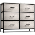 Commode en tissu à 6 tiroirs, cadre en acier, tiroirs pliables, style moderne, greige, 1 unité