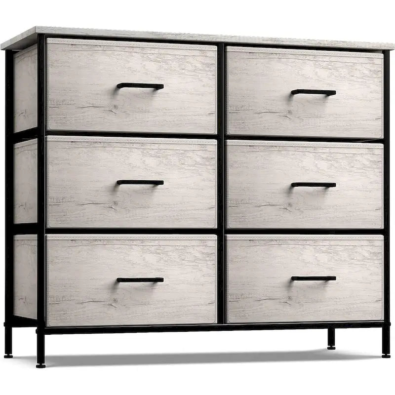 Commode en tissu à 6 tiroirs, cadre en acier, tiroirs pliables, style moderne, greige, 1 unité