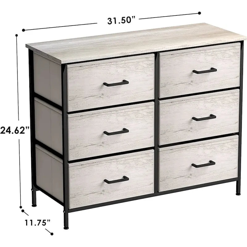 Commode en tissu à 6 tiroirs, cadre en acier, tiroirs pliables, style moderne, greige, 1 unité