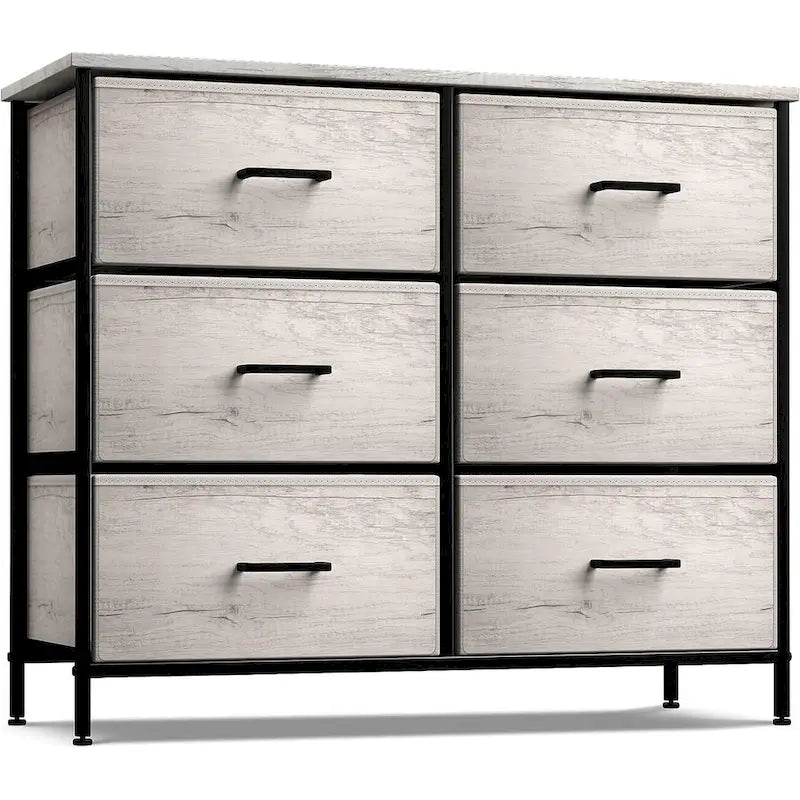 Commode en tissu à 6 tiroirs, cadre en acier, tiroirs pliables, style moderne, greige, 1 unité