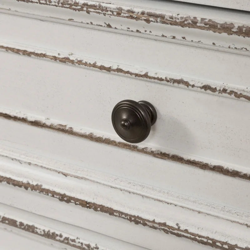 Semainier 6 tiroirs, style traditionnel européen, blanc antique/écorce vieillie, 1 unité