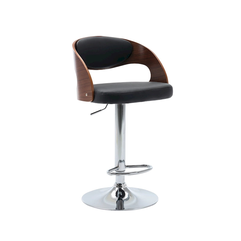 Tabouret de bar réglable en hauteur, cuir PU, pivotant à 360°, vérin à gaz, pied chromé, style moderne, noir/blanc, 1 personne