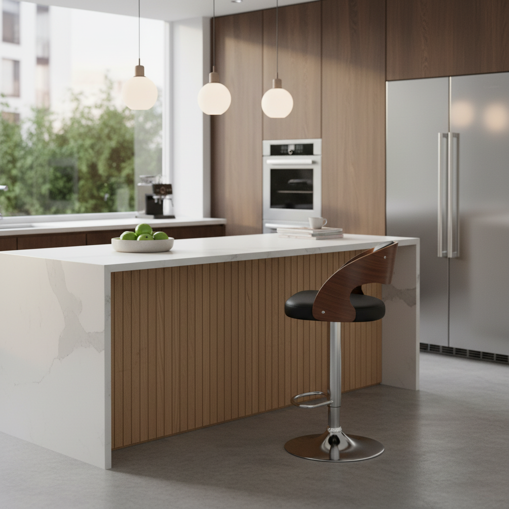 Tabouret de bar réglable en hauteur, cuir PU, pivotant à 360°, vérin à gaz, pied chromé, style moderne, noir/blanc, 1 personne