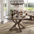 Table à manger ronde extensible, à abattants, avec plateau tournant, piètement piédestal en X, style ferme, couleur expresso, 4-6 places