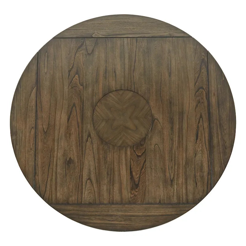 Table à manger ronde extensible, à abattants, avec plateau tournant, piètement piédestal en X, style ferme, couleur expresso, 4-6 places