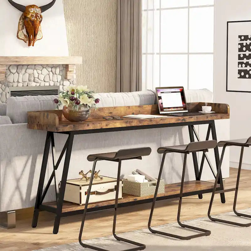 Table console étroite de 70,9 pouces, style rustique, marron, 1 unité