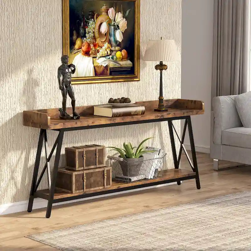 Table console étroite de 70,9 pouces, style rustique, marron, 1 unité
