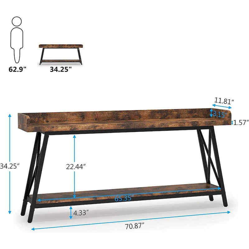 Table console étroite de 70,9 pouces, style rustique, marron, 1 unité