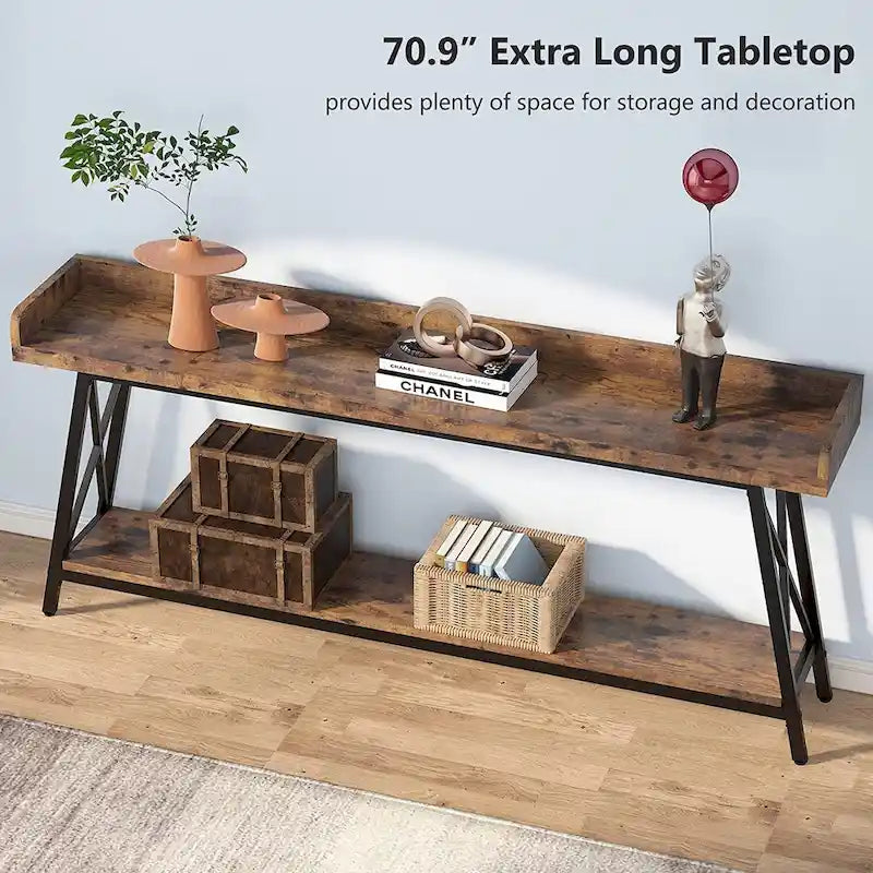Table console étroite de 70,9 pouces, style rustique, marron, 1 unité