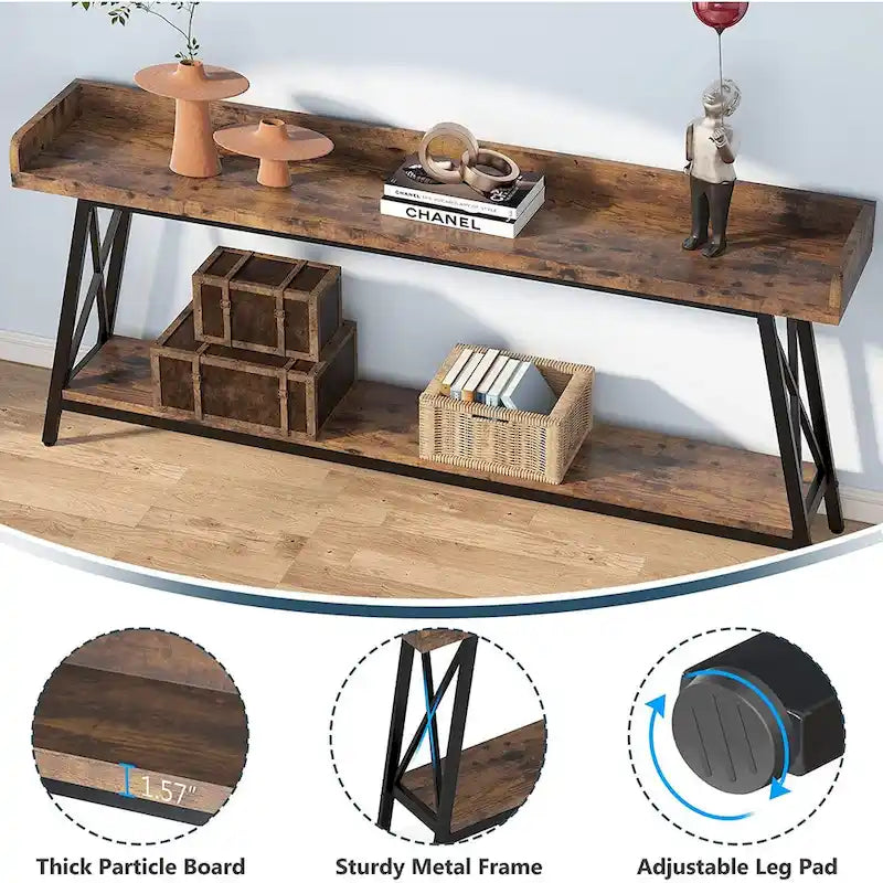 Table console étroite de 70,9 pouces, style rustique, marron, 1 unité
