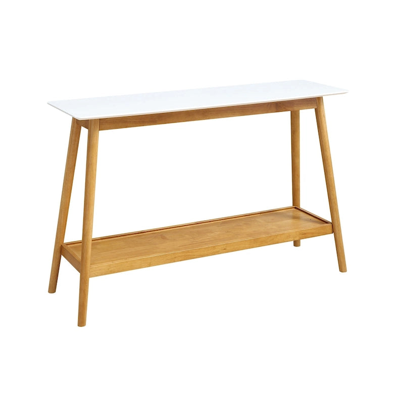 Console, plateau laqué brillant, étagère inférieure, style milieu de siècle, blanc, 1 unité