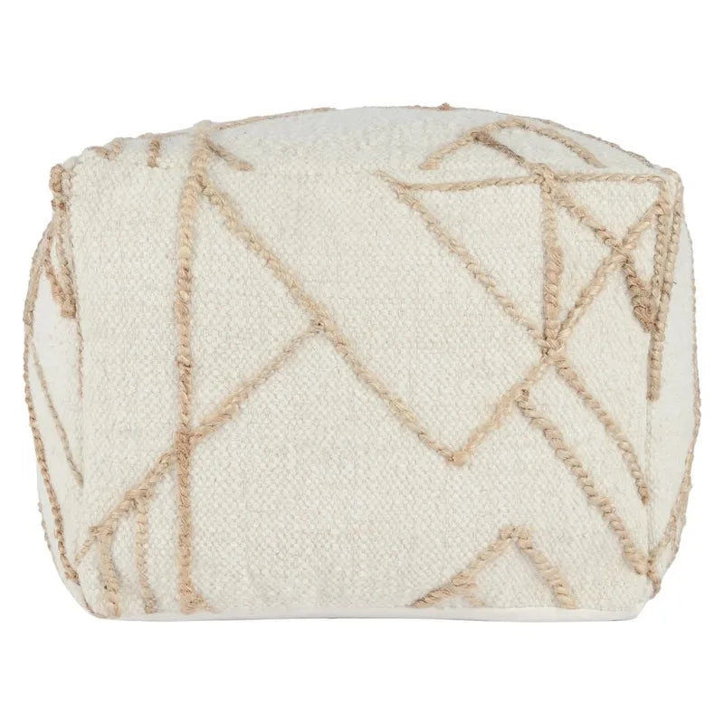 Pouf carré de 45 cm, Laine et jute tissées à la main, Rembourrage billes, Style transitoire, Ivoire, 1 unité