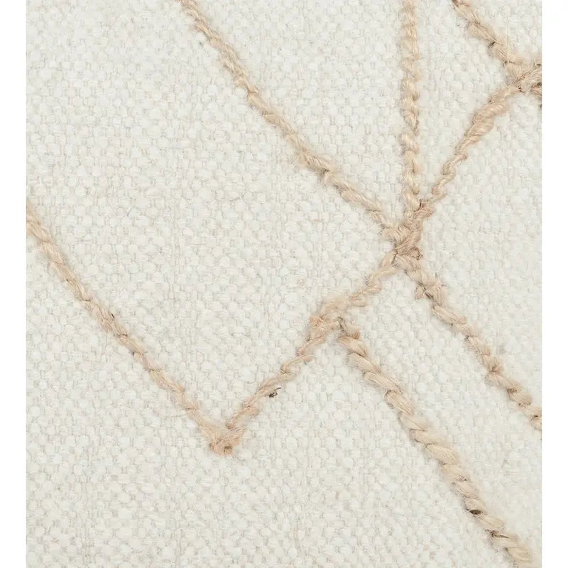 Pouf carré de 45 cm, Laine et jute tissées à la main, Rembourrage billes, Style transitoire, Ivoire, 1 unité